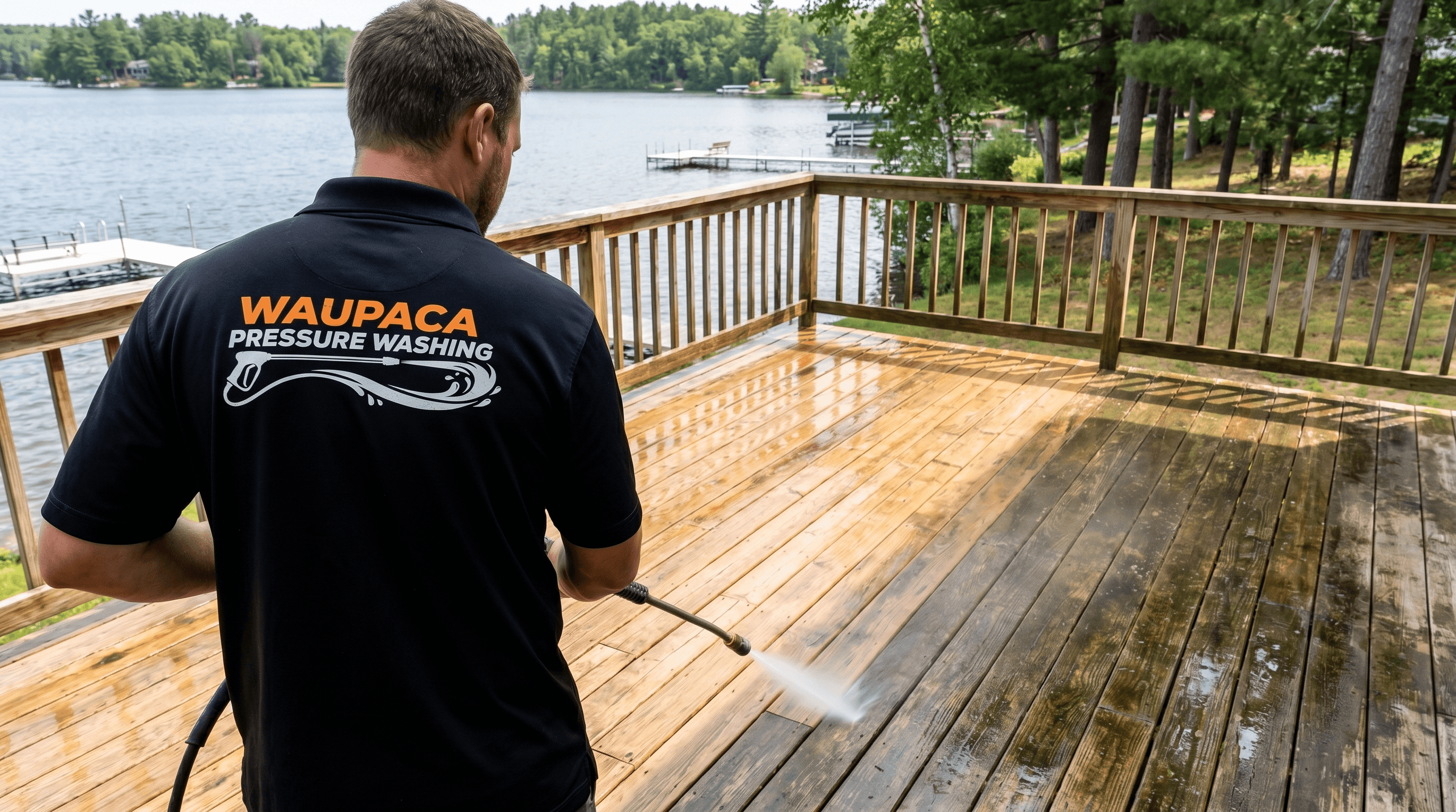 Clean deck after pressure washing in Waupaca WI