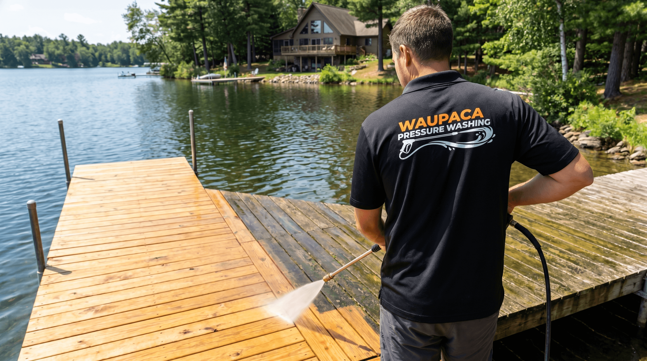Clean dock after pressure washing in Waupaca WI