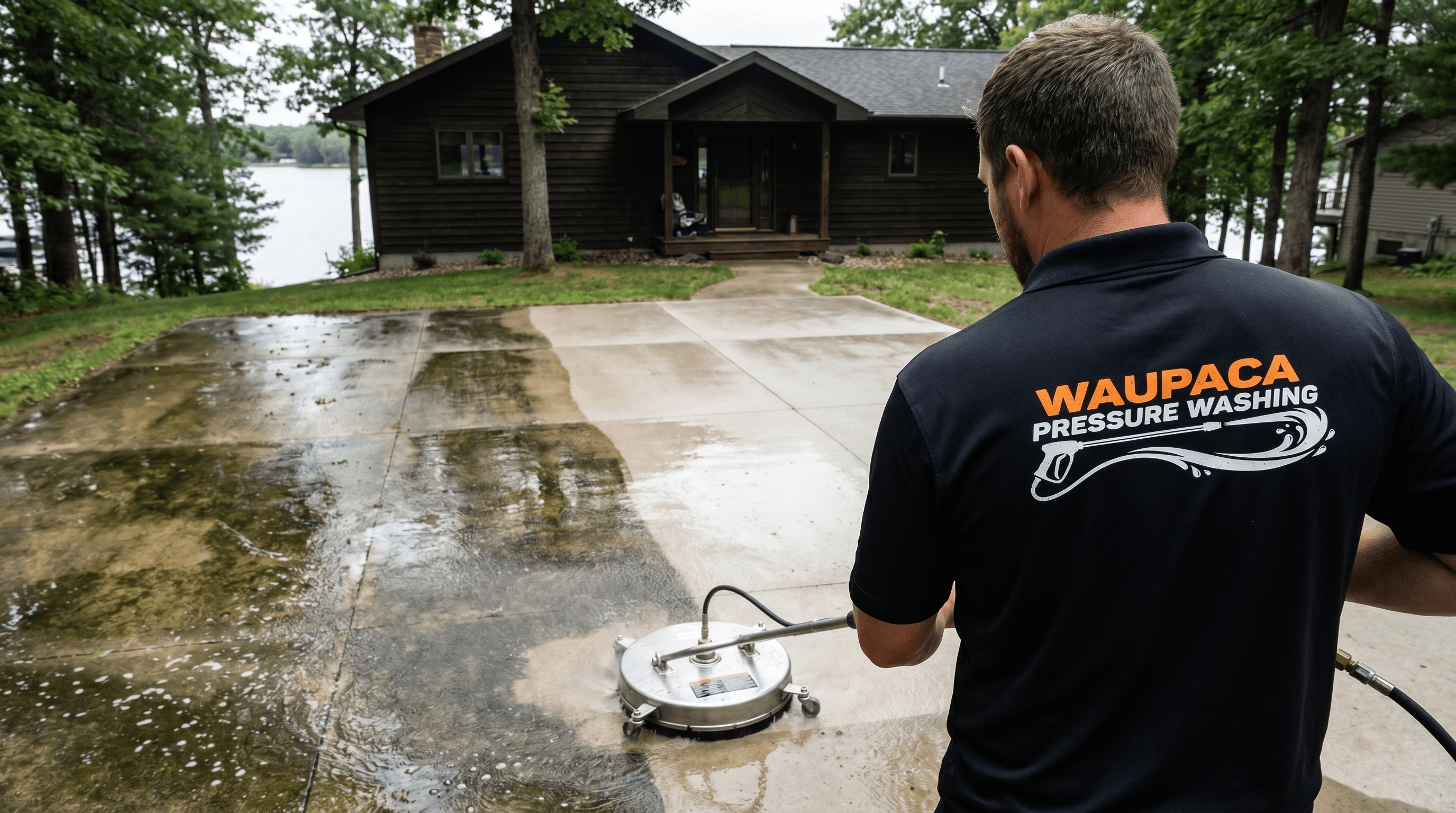 Clean driveway after pressure washing in Waupaca WI