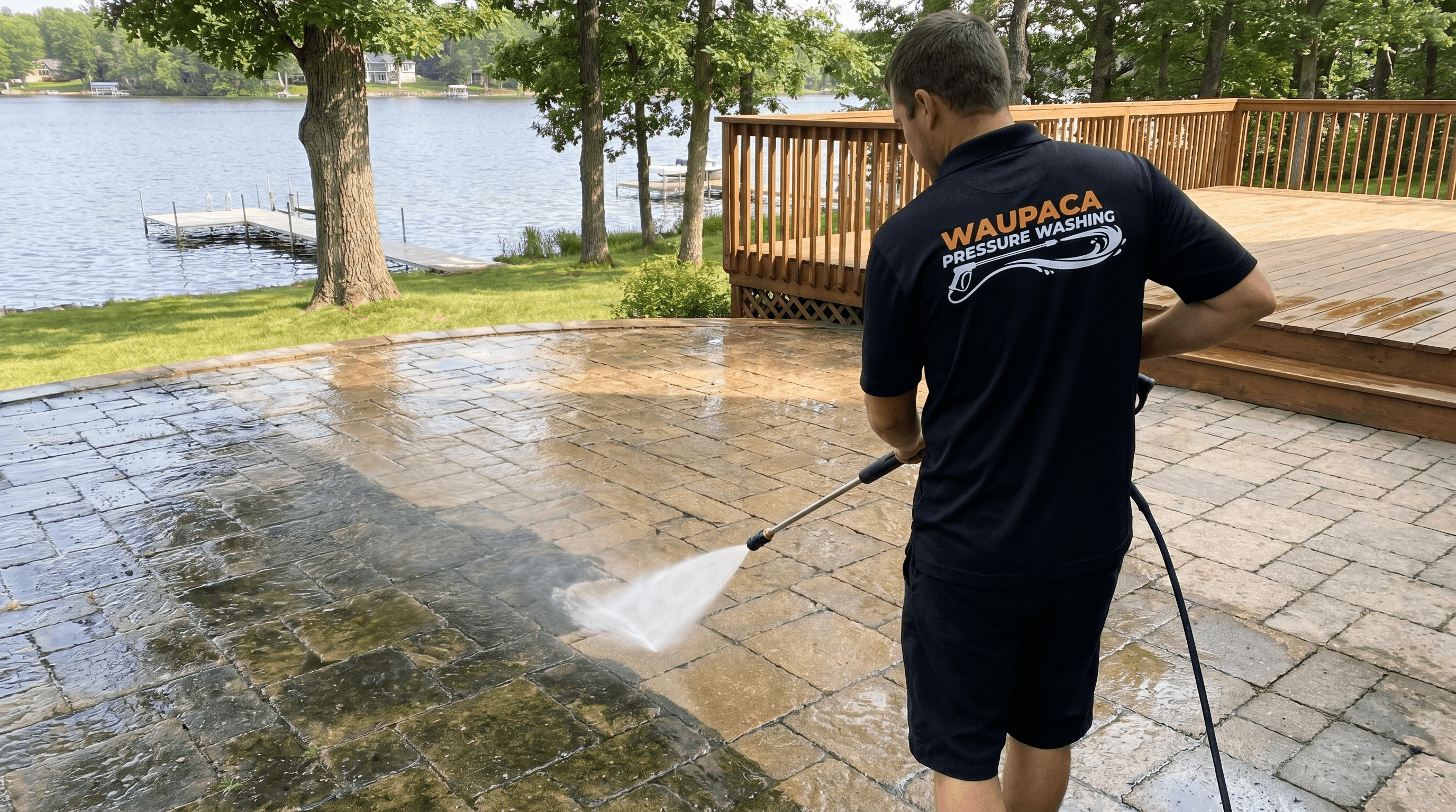 Clean patio after pressure washing in Waupaca WI